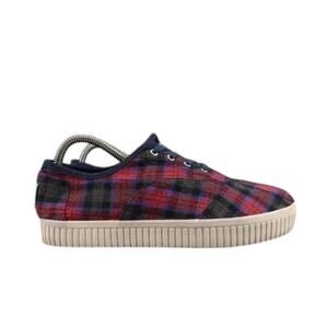 Toms Shoes Womens 8 Sneaker Cordones Indio Casual Fashion Plaid Red Blue Lace Up